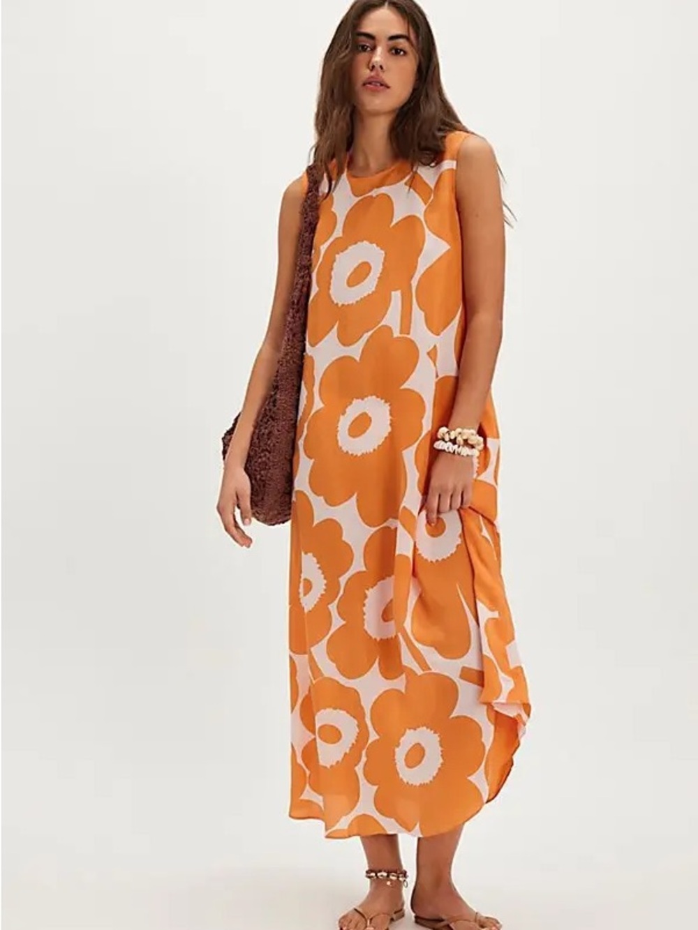 Marimekko Migot Unikko Orange Floral Maxi Dress 42